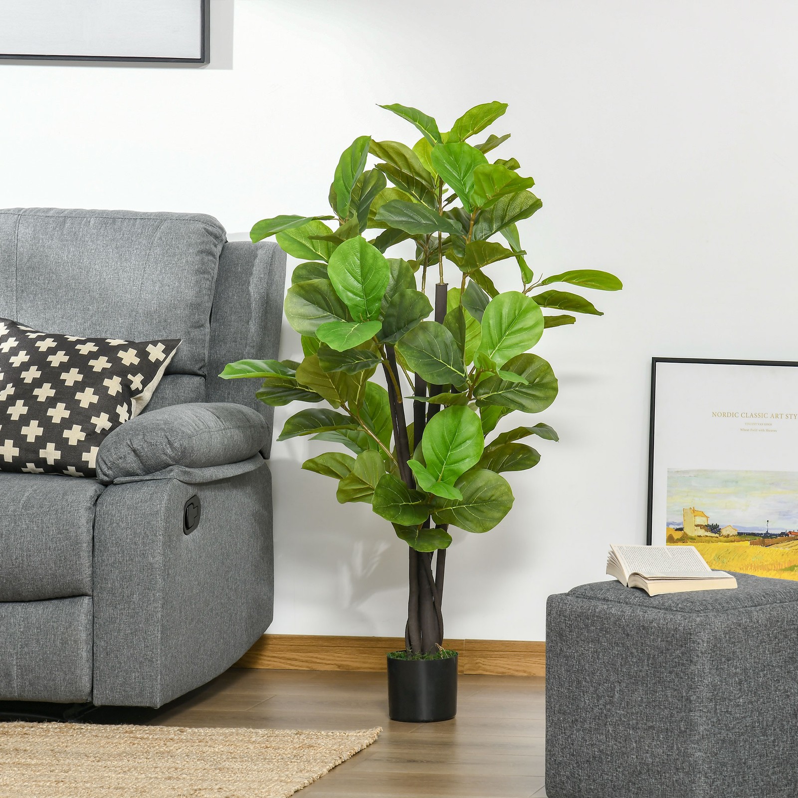 HOMCOM 4.5FT Artificial Fiddle Leaf Fig Tree Indoor Decor, Used