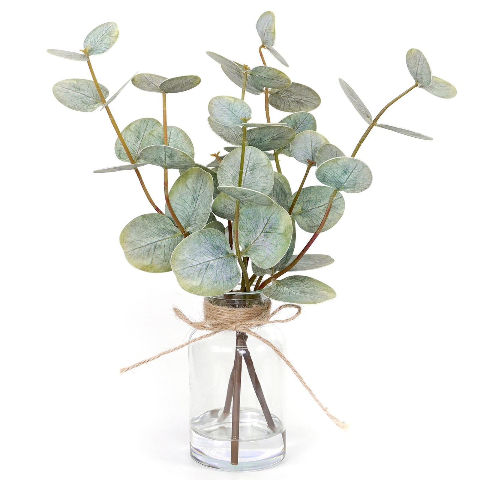 Artificial Eucalyptus Stems in Glass Vase with Faux Water,3Pcs Fake Plant wit…