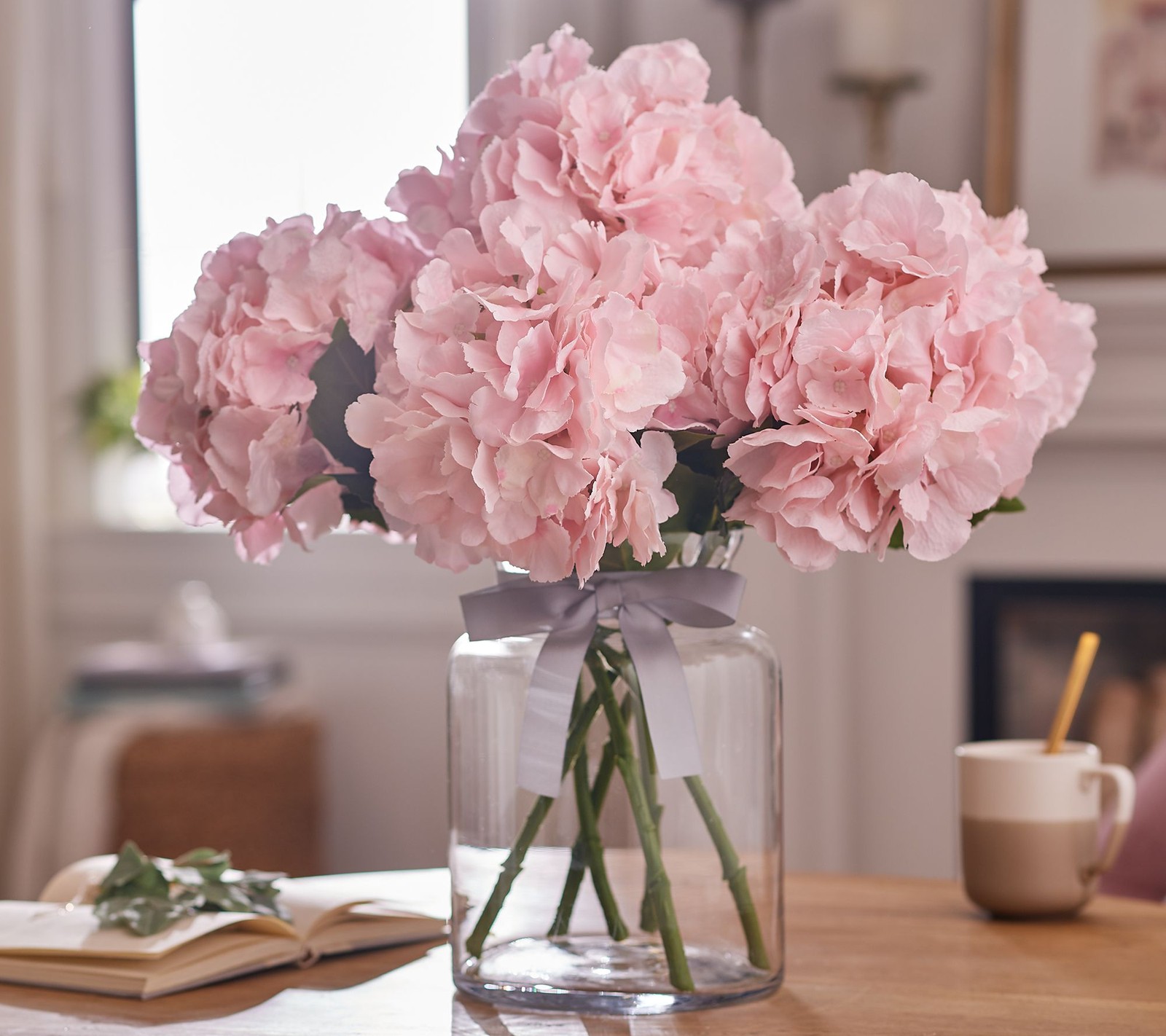 Grand Hydrangea Floral Stem Arrangement in Hampton Vase by Peony in Pink