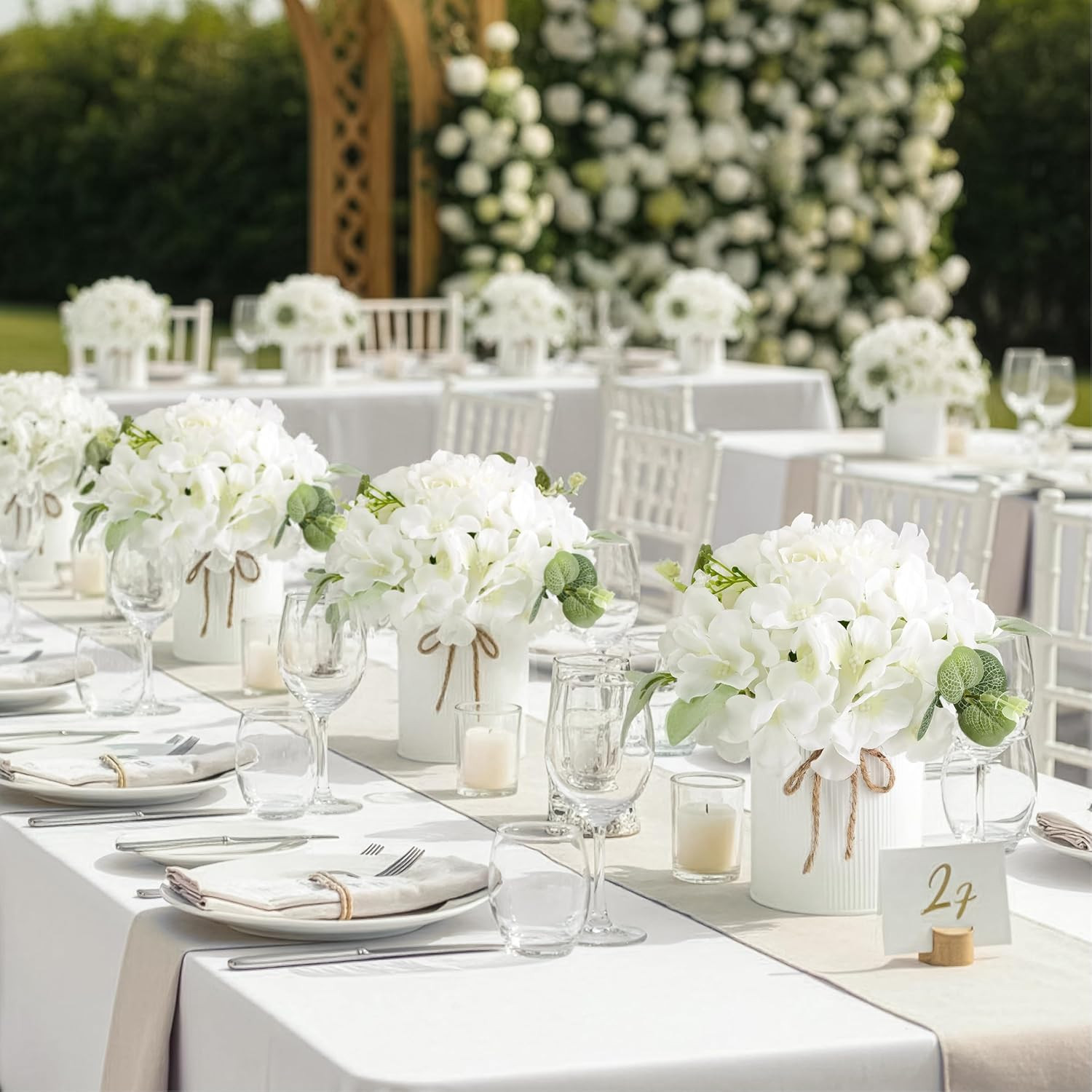 10PCS Hydrangea & Rose Centerpieces with Metal Vases for Weddings & Events