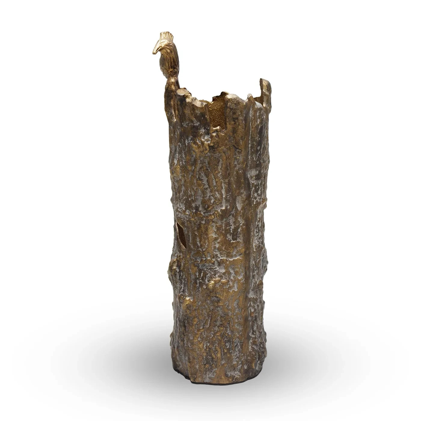 Aluminum Nature Themed Bird And Tree Trunk Vase 18 Inches Height Home Decor
