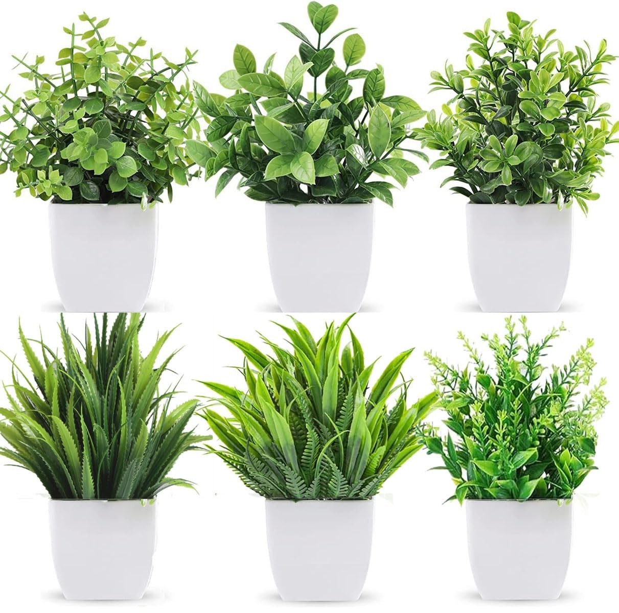 6 Pots Small Fake Plants Mini Artificial Potted Plants Eucalyptus Lavender Sp…