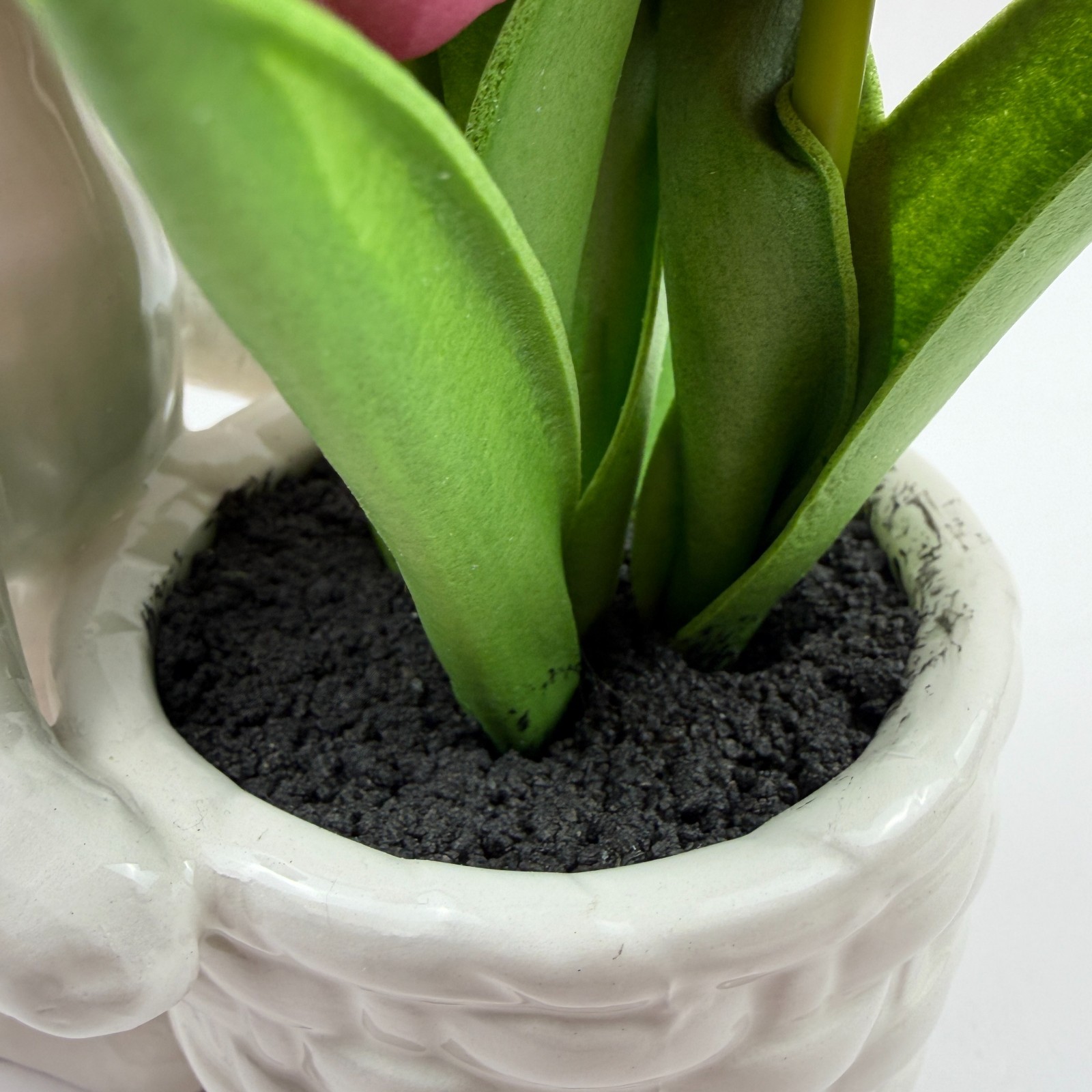 Easter Bunny Ceramic Planter Pink Tulips Spring Decor Table Centerpiece