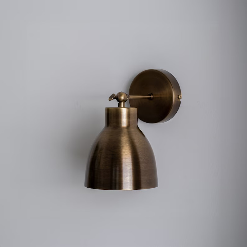 Aged Brass Wall Sconce Lighting , Solid Brass Adjustable Wall Sconce , Mid Centu