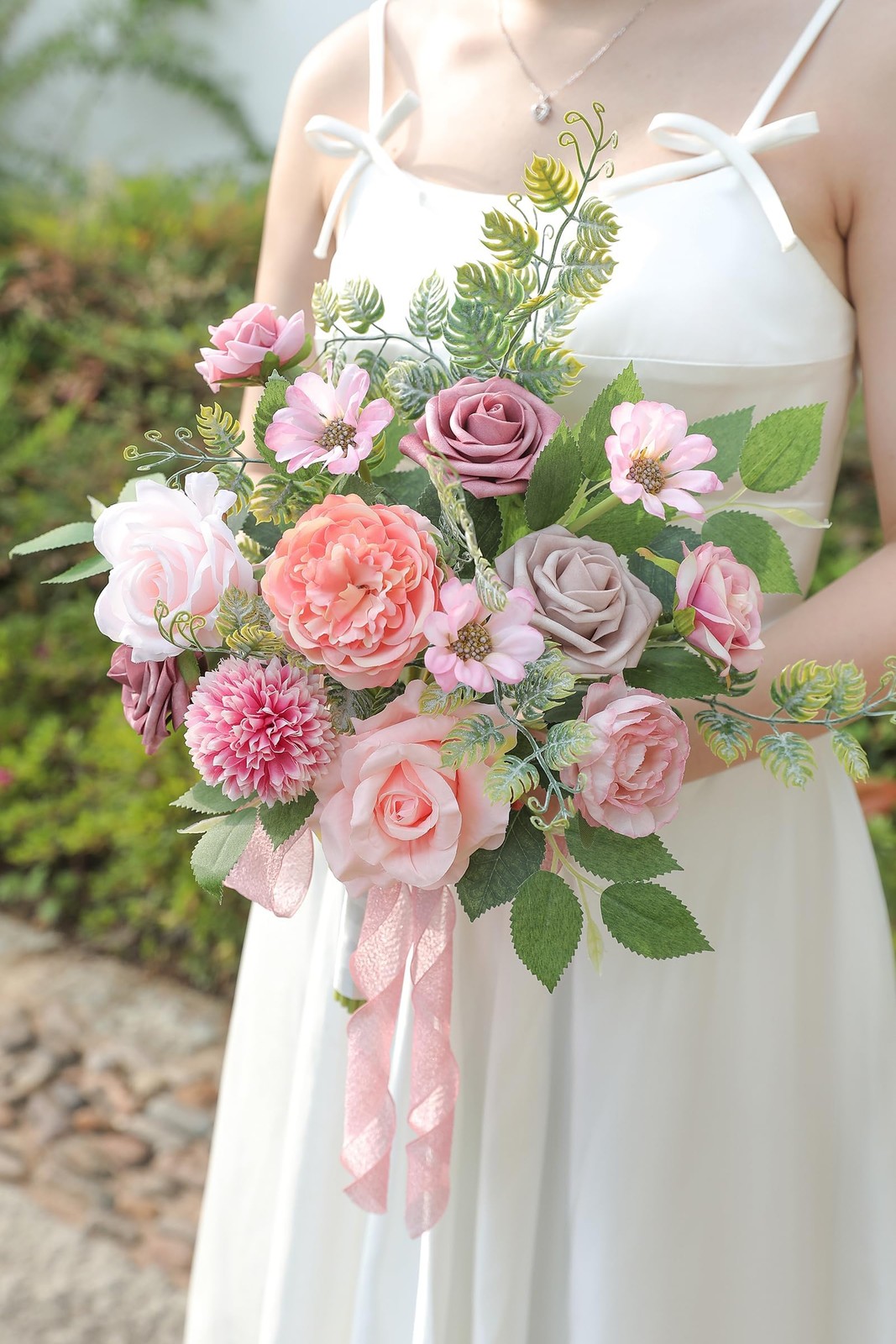 Dusty Pink Artificial Silk Fake Flowers Combo DIY Wedding Bridal Bouquets