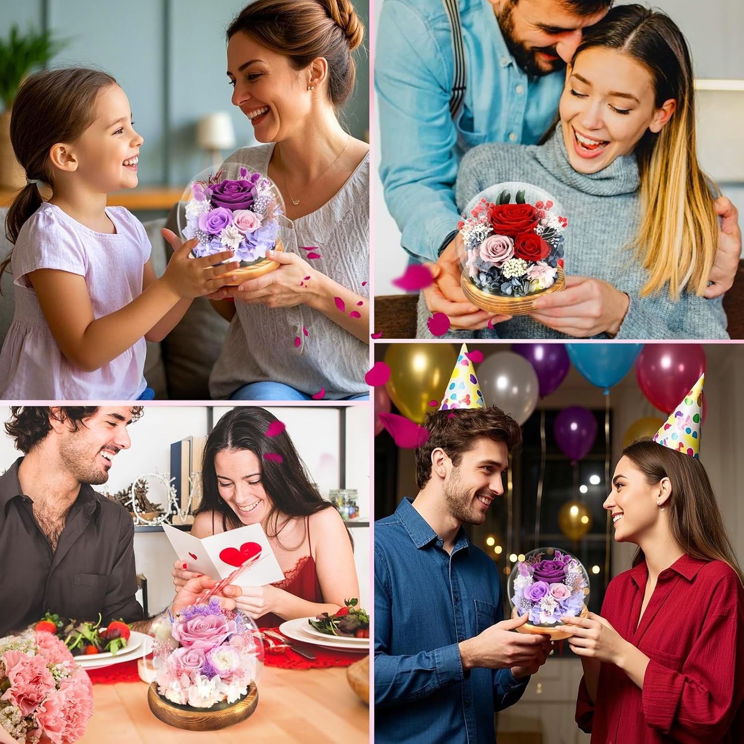 Preserved Flowers Rose in Glass Dome Forever Flowers Valentines Day Gifts for He