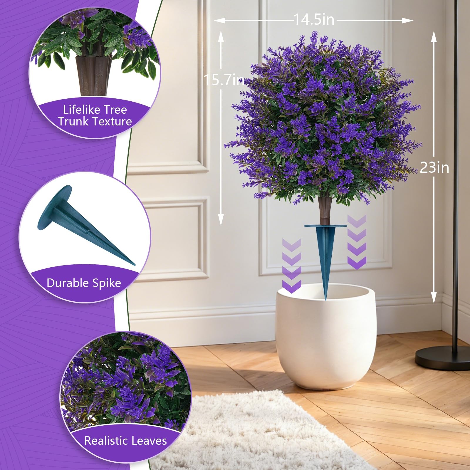 Artificial Lavender Topiary Ball for Outdoors Set of 2 Boxwood Plant Tree with
