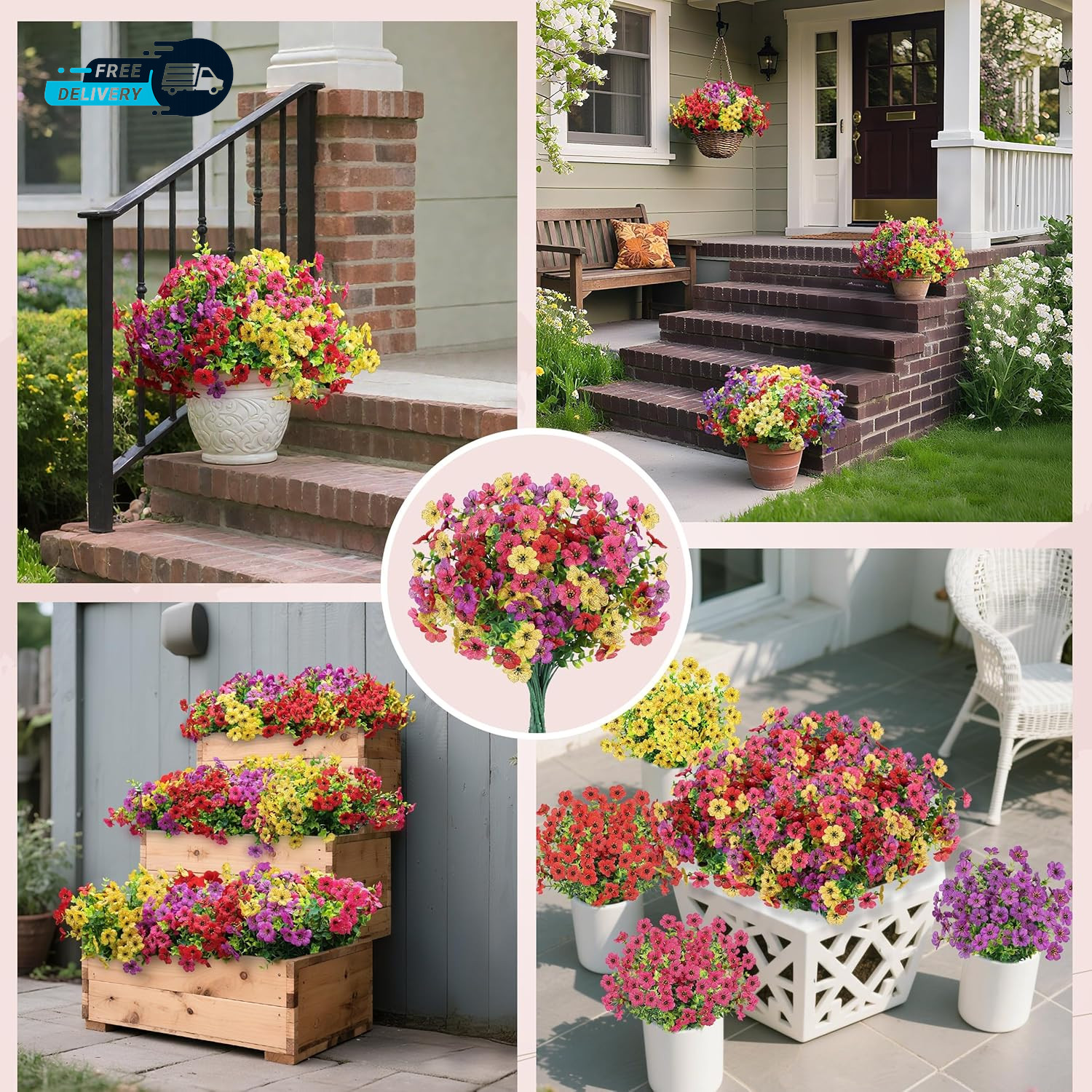 12 Bundles Artificial Flowers for Outdoors Fake Flowers Plants Spring Summer.