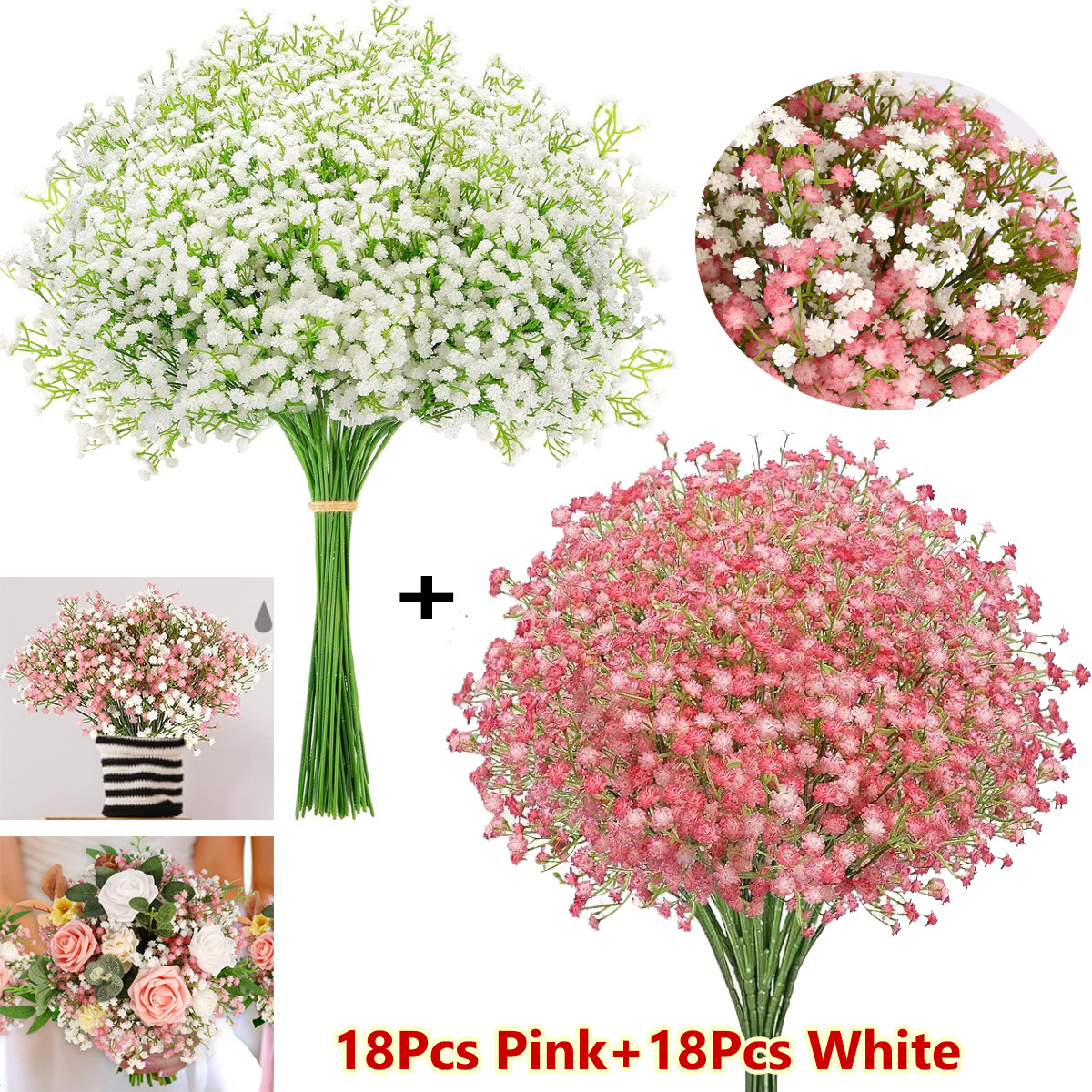 36Pcs Fake Gypsophila Plant Artificial Pink White Baby Breath Flowers Decoration