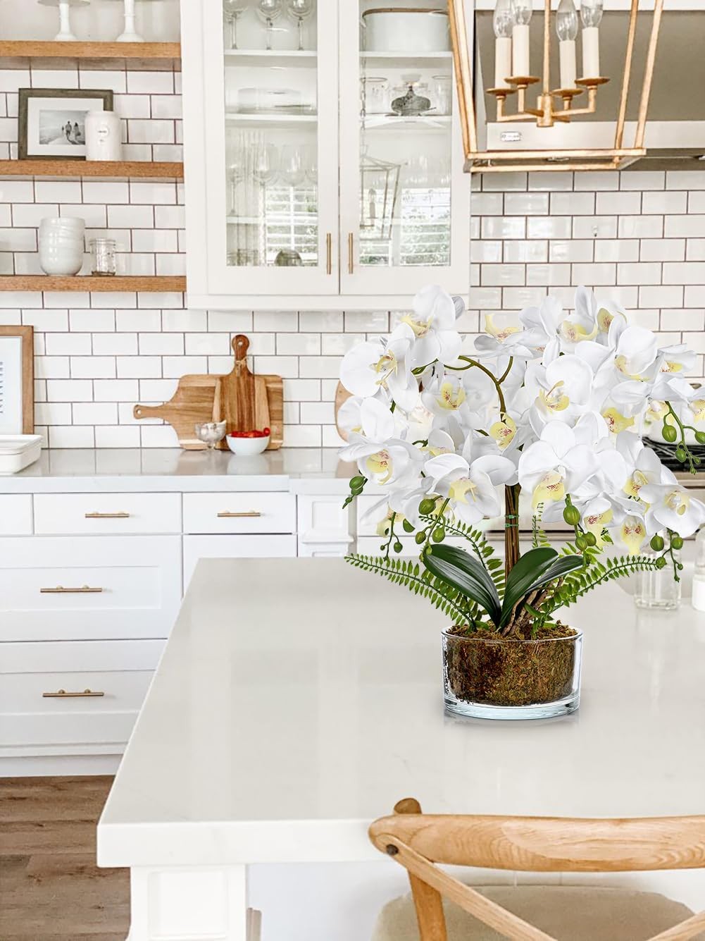 White Orchids Artificial Flowers 16.5″ Faux Orchids Plant in Pot Fake Flower