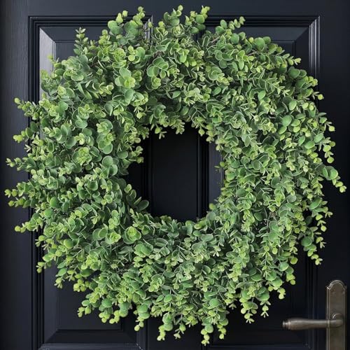 24″ Real Touch Artificial Eucalyptus Wreath for Front Door – Fake Greenery