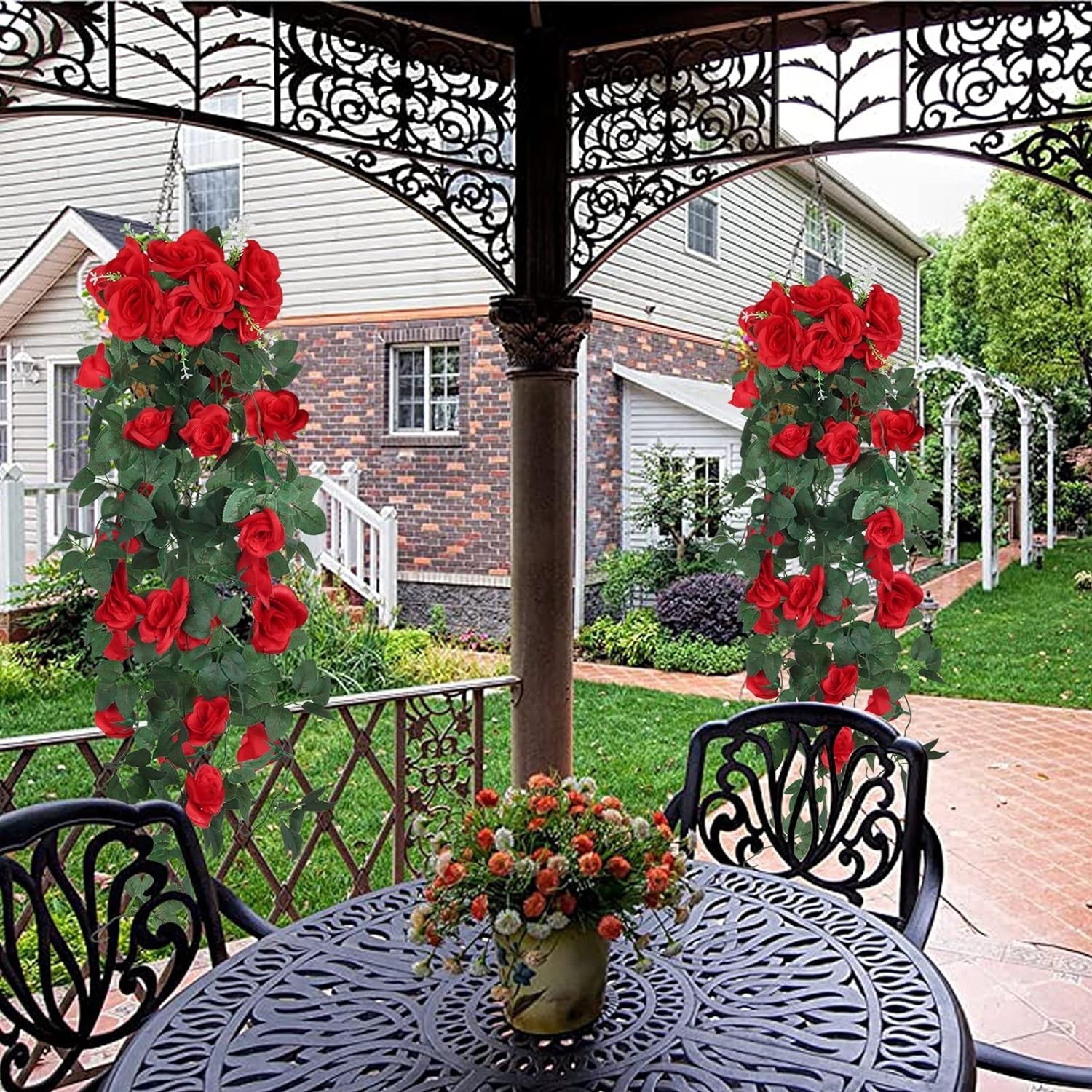 Lifelike Hanging Flower Vines 2PCS 3.3 Feet Red Rose Decoration for Weddings