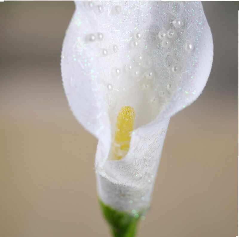 Set of 6 Artificial White Iridescent Beaded 26-1/2″ Calla Lily Stems
