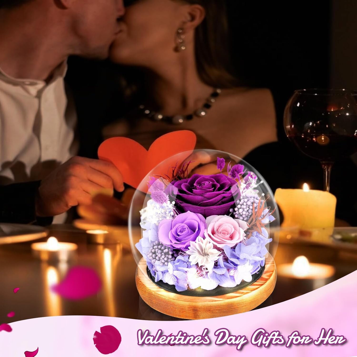 Preserved Flowers Rose in Glass Dome Forever Flowers Valentines Day Gifts for He