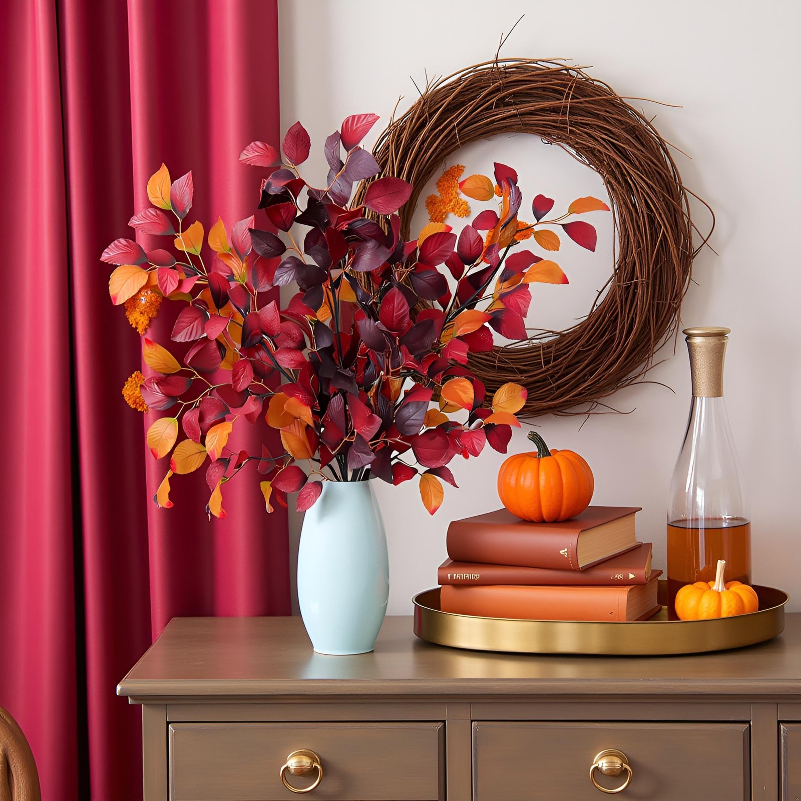 3 pcs 39 inch Fall Eucalyptus Stems Fake Fall Leaves Floral Stems Tall Artifi…