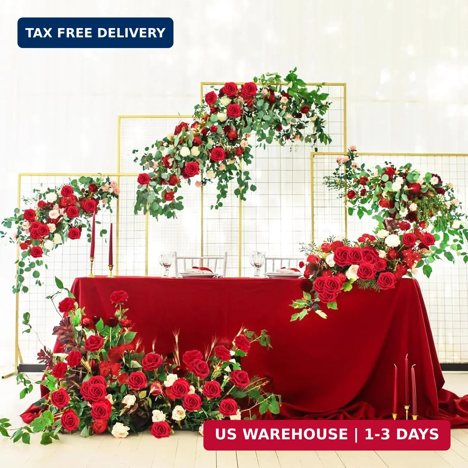 Ouddy Decor 50 Pcs Fake Red Roses Artificial Flowers Bulk Real Touch Velvet Silk