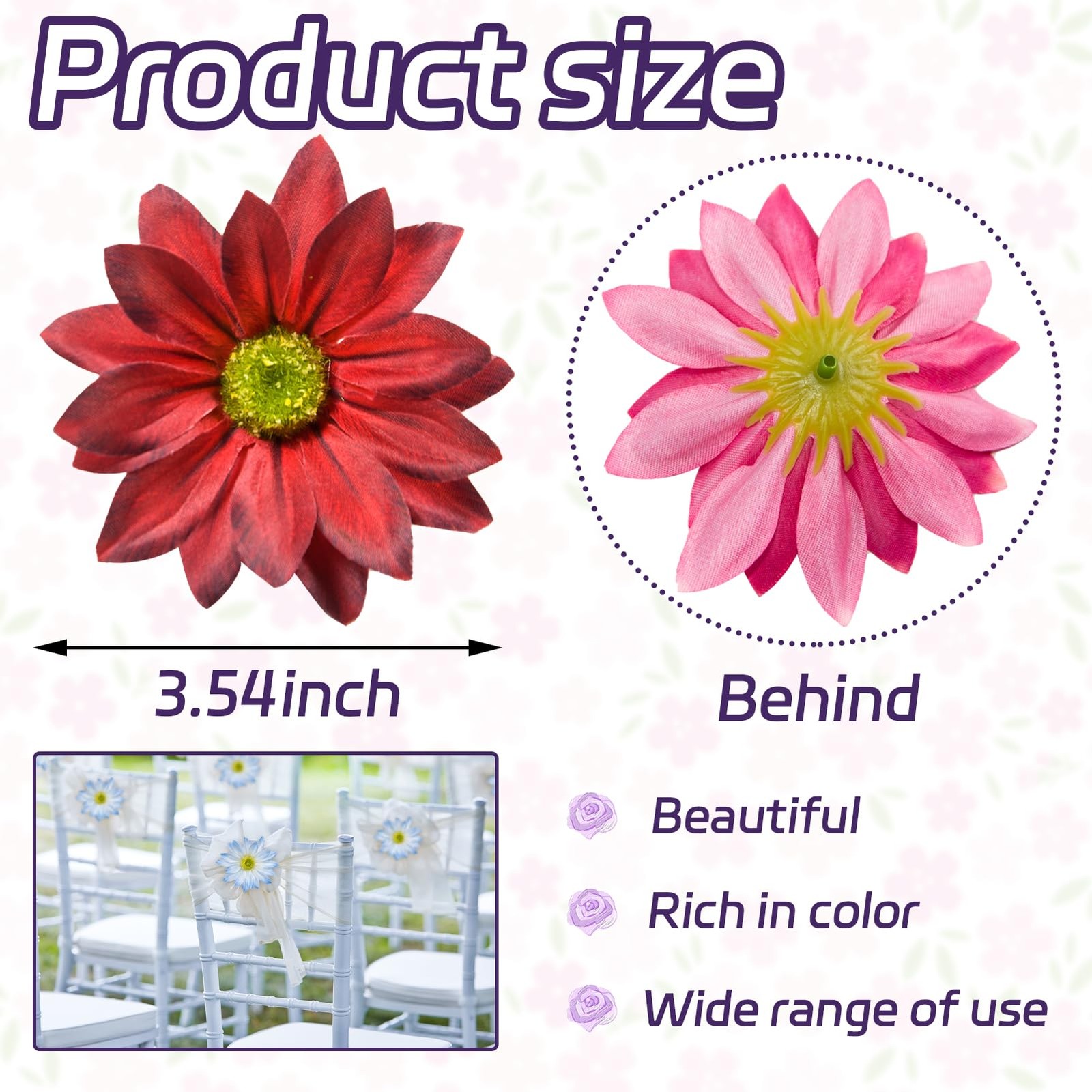 12 Pcs 3.5 Inch Daisy Silk Flower Heads Artificial Daisy Flower Heads Wine
