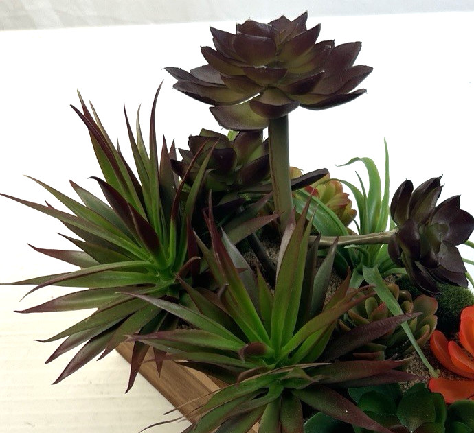 Decorative Faux Succulent Arrangement Home Decor Wooden Planter Box Rustic