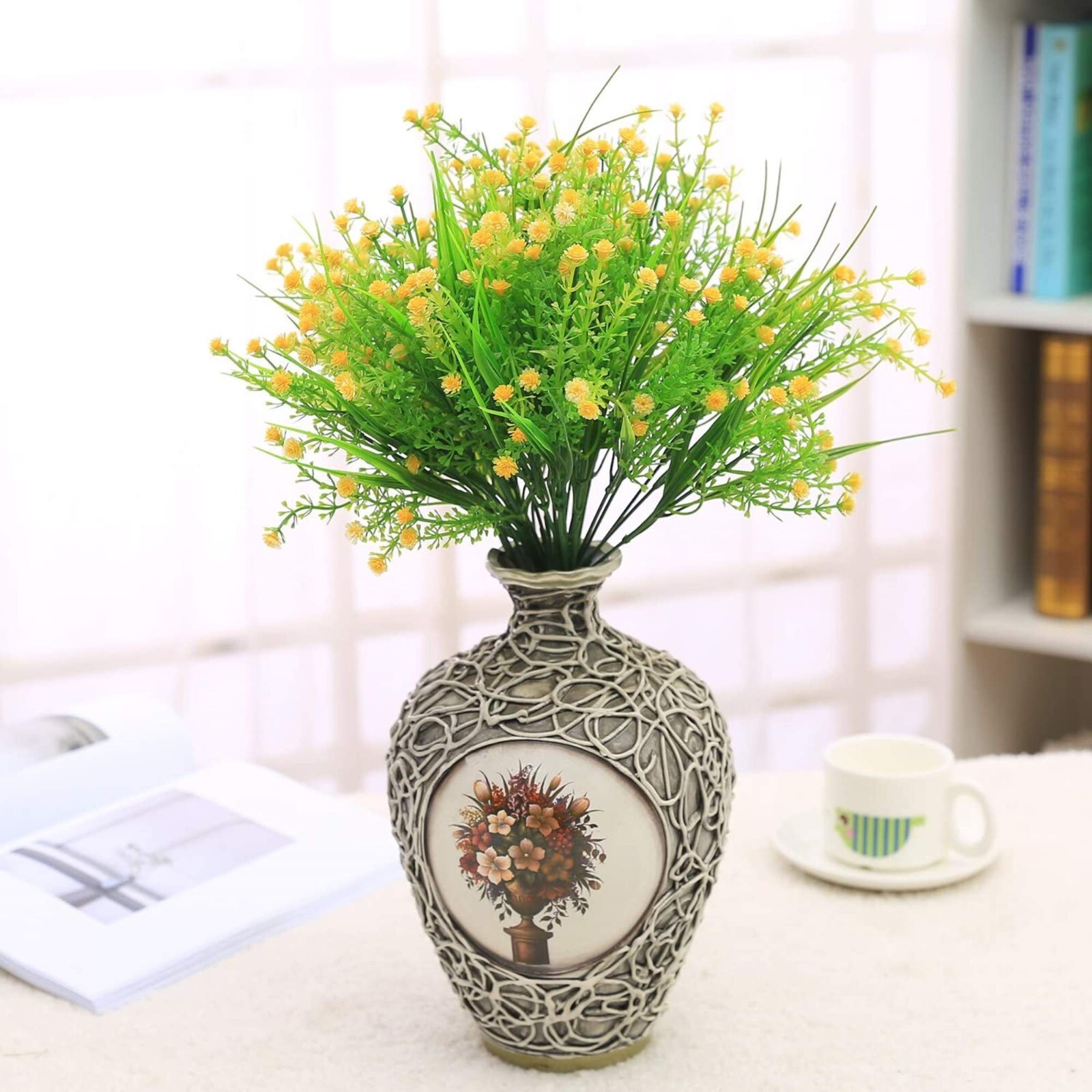 Outdoor Indoor Artificial Flowers Baby Breath Fake Flowers UV Resistant Yellow