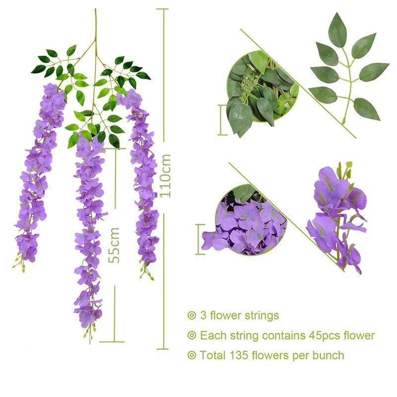 36pcs Wisteria Vine Artificial Flowers Trailing Fake String Garden Wedding Decor