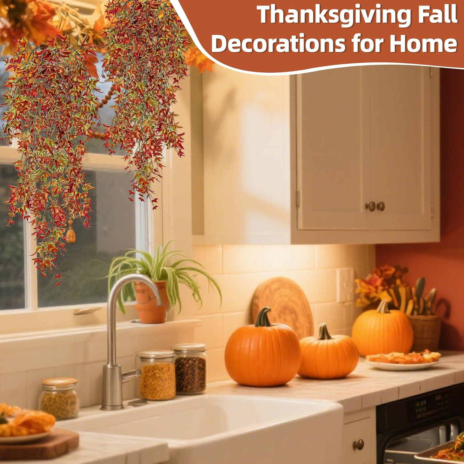 Thanksgiving Artificial Hanging Fall Plants – 3PCS Fake Sweet Potato Leaves Vine