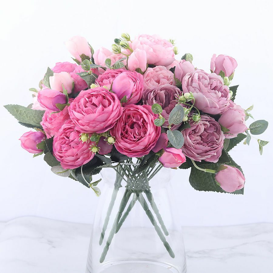 Rose Peony Bouquet Fake Flower Artificial Silk Floral Bridal Party Home Wedding