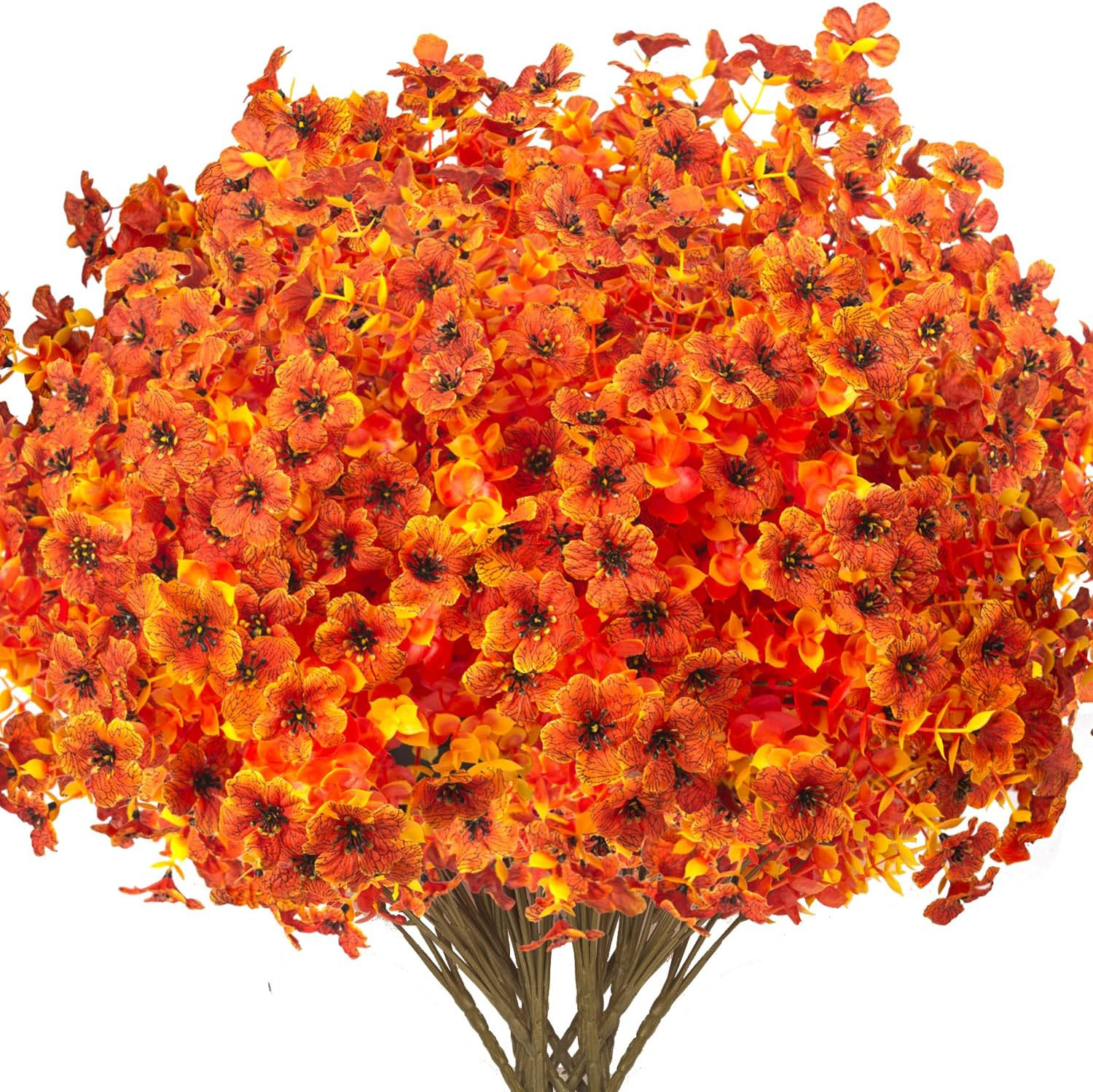 16 Bundles UV Resistant Fall Flowers for Outdoor Autumn Decor – Orange
