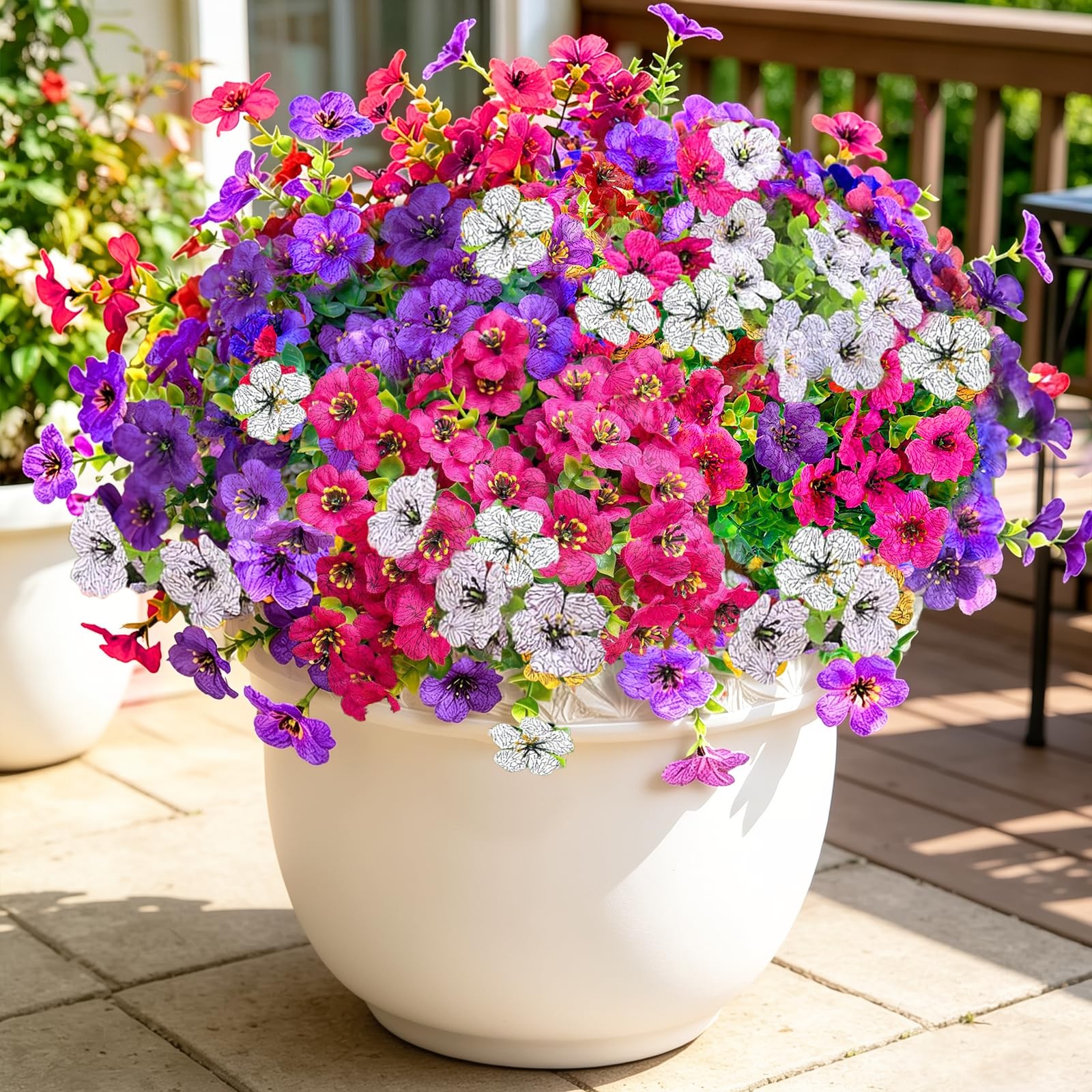 UV-Resistant Artificial Flowers for Outdoors, 12 Bundles of 3 Colors Faux Euc…