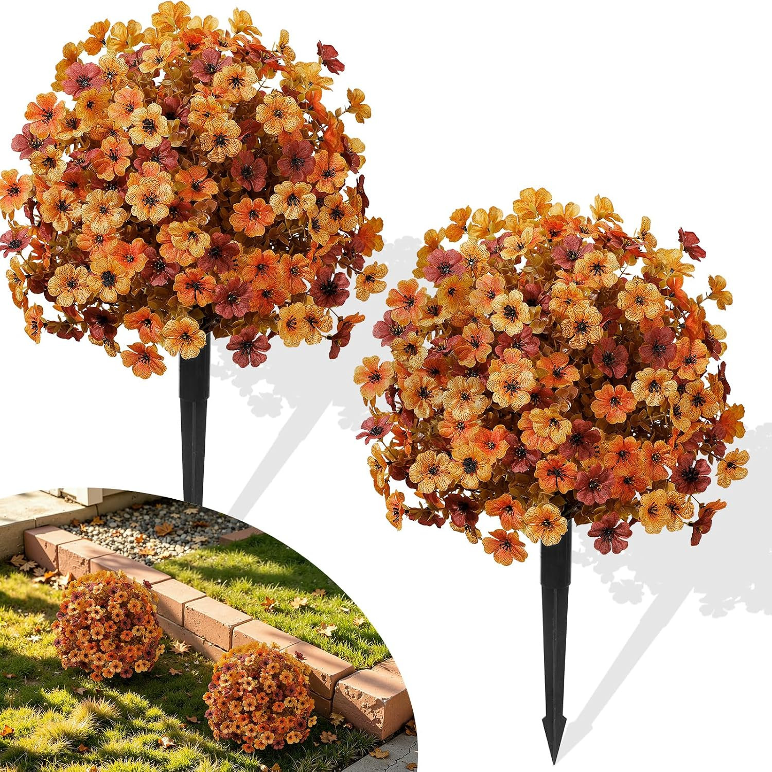 2Pcs 20″ Artificial Topiary Ball Flowers for Outdoors Planters, Fall