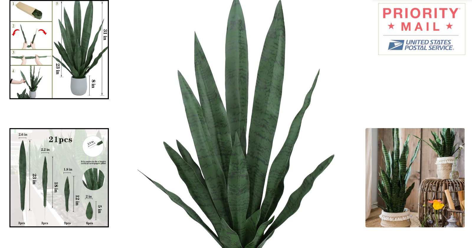 Tall Fake Snake Plant Leaves Set 21 Pcs Various Sizes Home Office Garden Decor