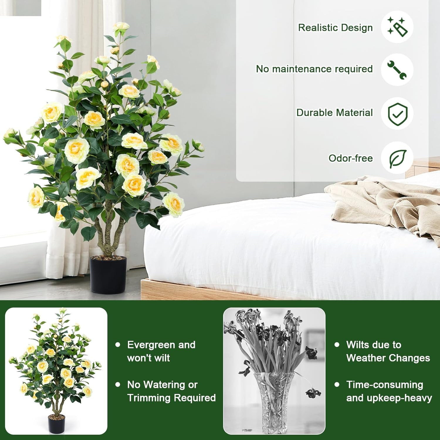 42″ Artificial Camellia Tree 2 Pack with 32 Flowers for Home & Office Decor
