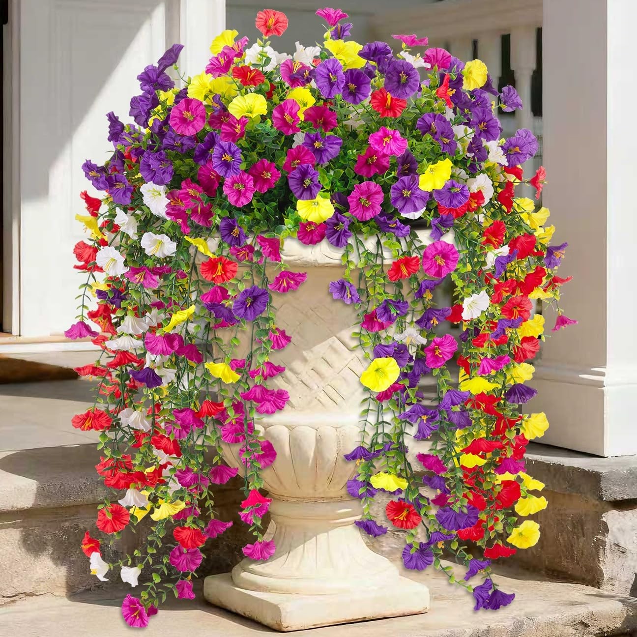 2 Bundles Artificial Hanging Morning Glory, UV Silk with Eucalyptus US