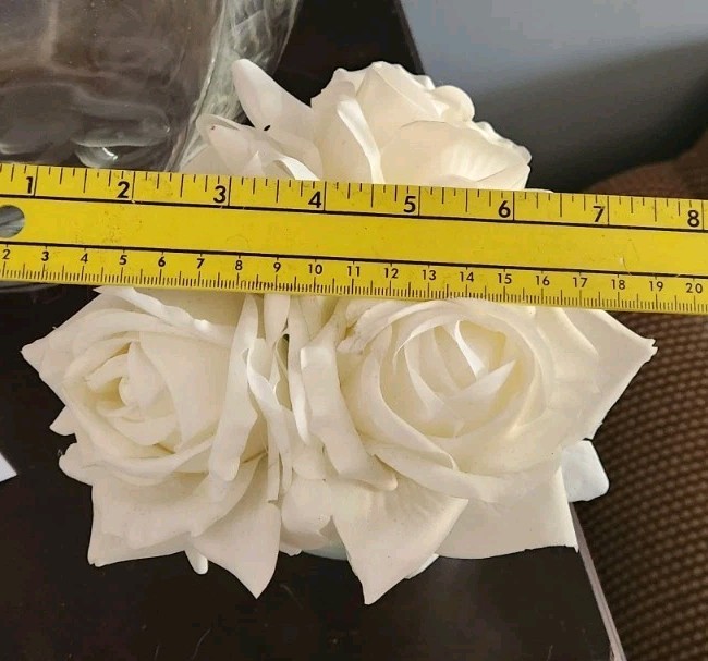 Artificial White Rose Faux Flower Arrangement in small round clear vase