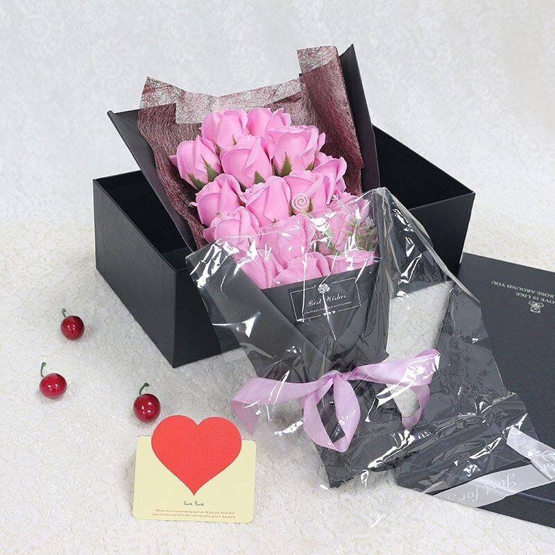 18 Pcs Eternal Baby Pink Rose Soap Flower Bouquet Valentine Girlfriend Wife Gift