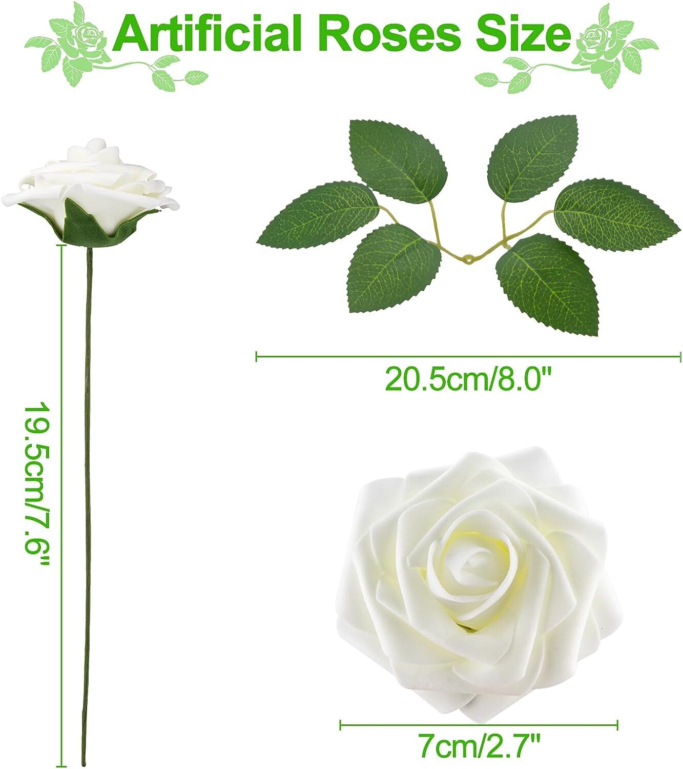 50Pack Faux Fake Foam Rose Bulk for DIY Wedding Bouquet Baby Bridal Shower Party