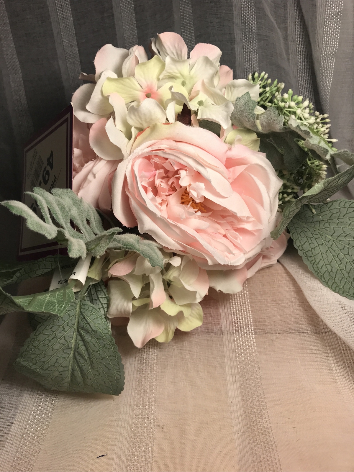 Faux Flower Centerpiece Ceramic Vase NWT Pink Cream Green Beautiful Floral Decor
