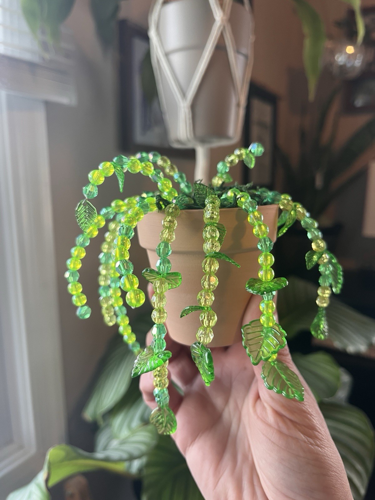 Handmade Beaded Plant in Terracotta Pot | Faux Hanging Plant Decor