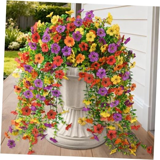 Artificial Hanging Flowers for Outdoor, 8PCS Fake A01 Purple+red+orange+yellow