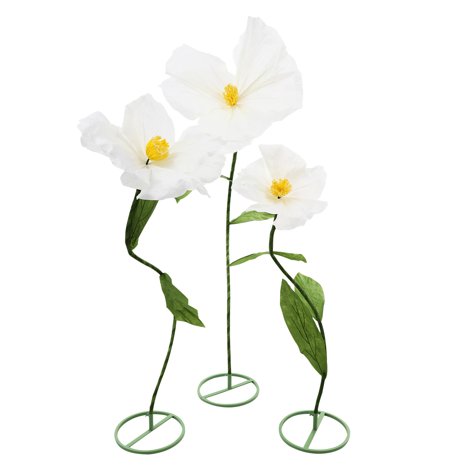Set of 3 Artificial Flower Free Standing White Corn Poppy Decor Home Wedding