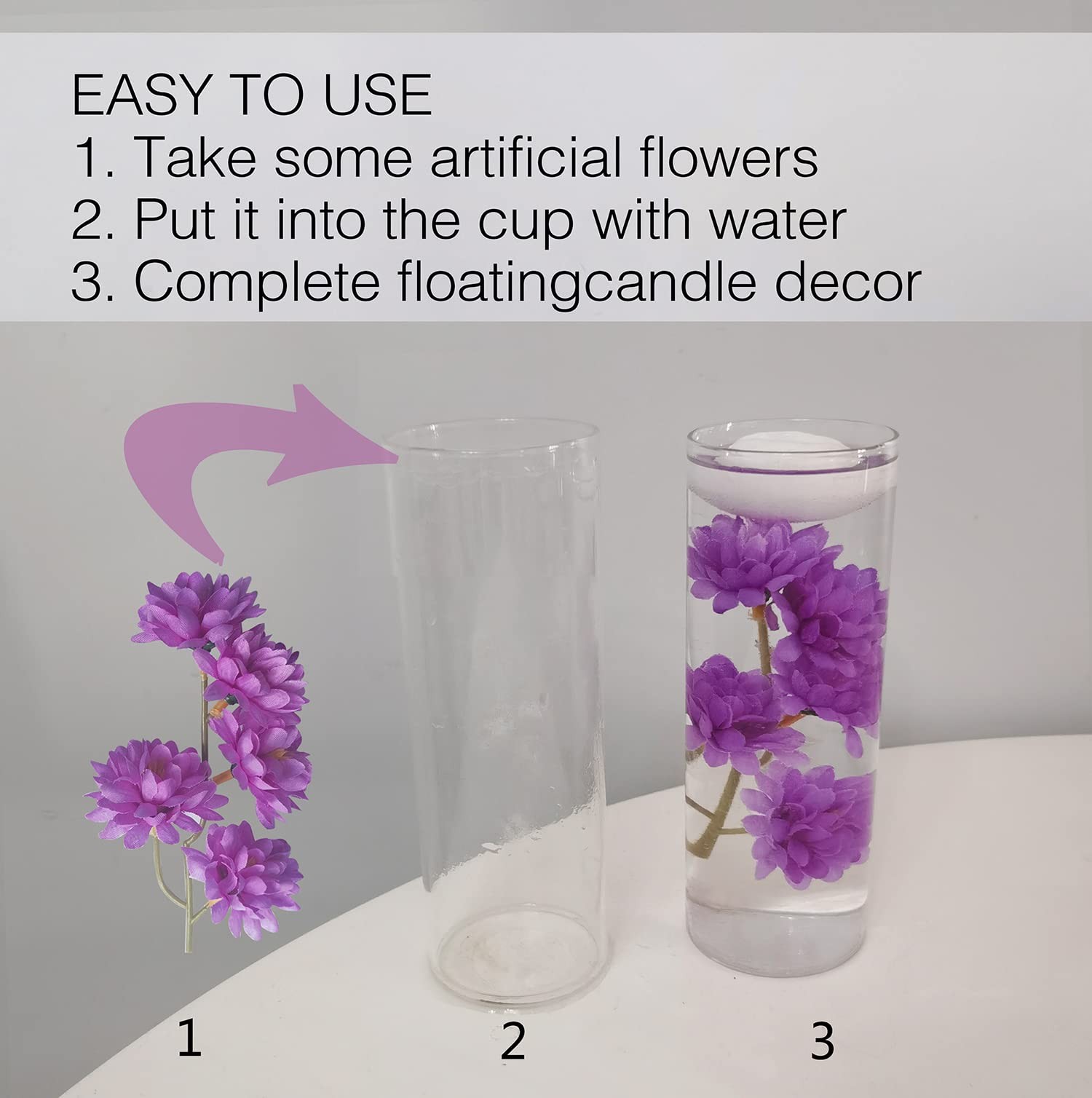 12 PCS Blue Artificial Flowers Floating Candle Centerpiece Vase Filler Decor