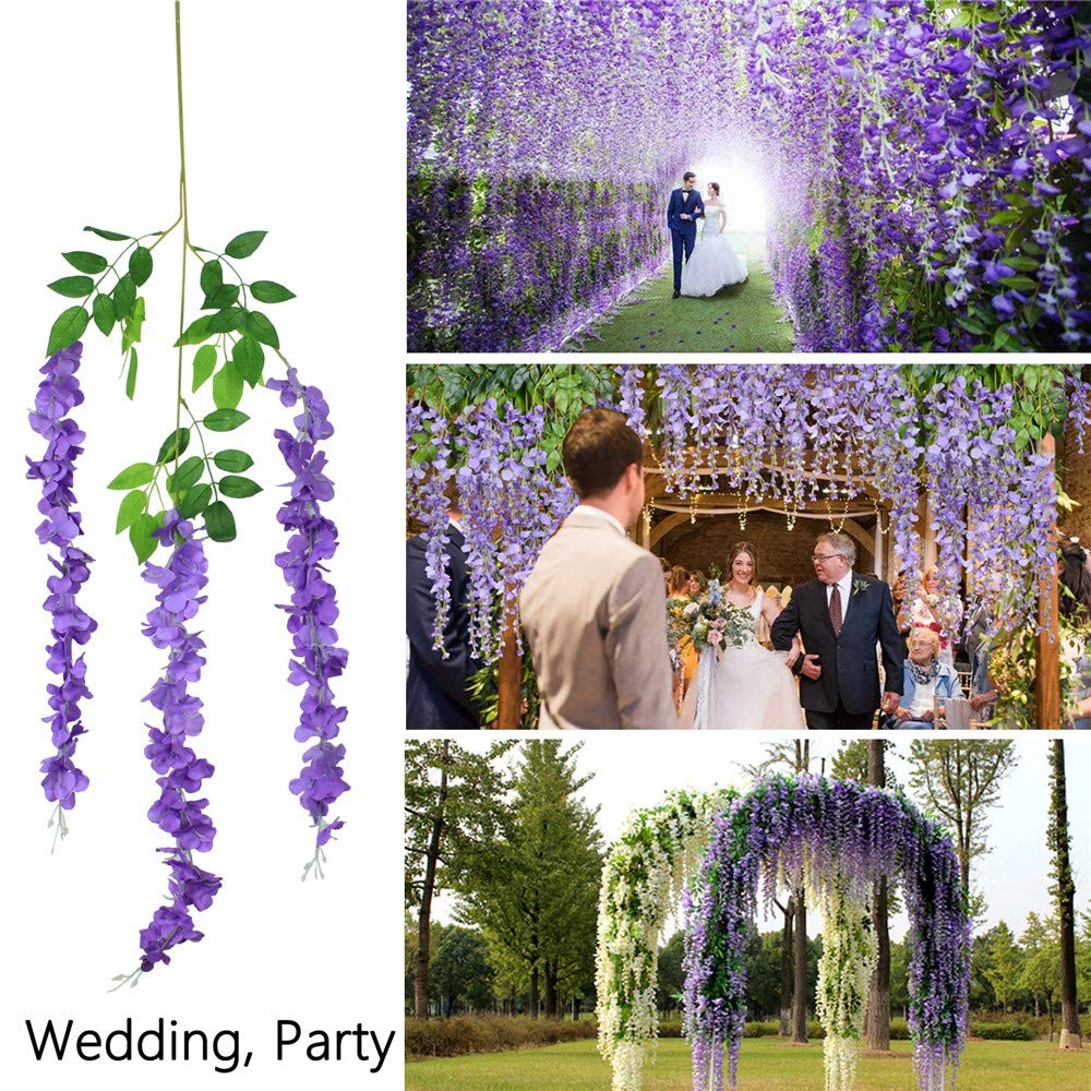 12pcs Artificial Wisteria Flowers 3.6 Feet/Piece Purple Dense Artificial Fake…