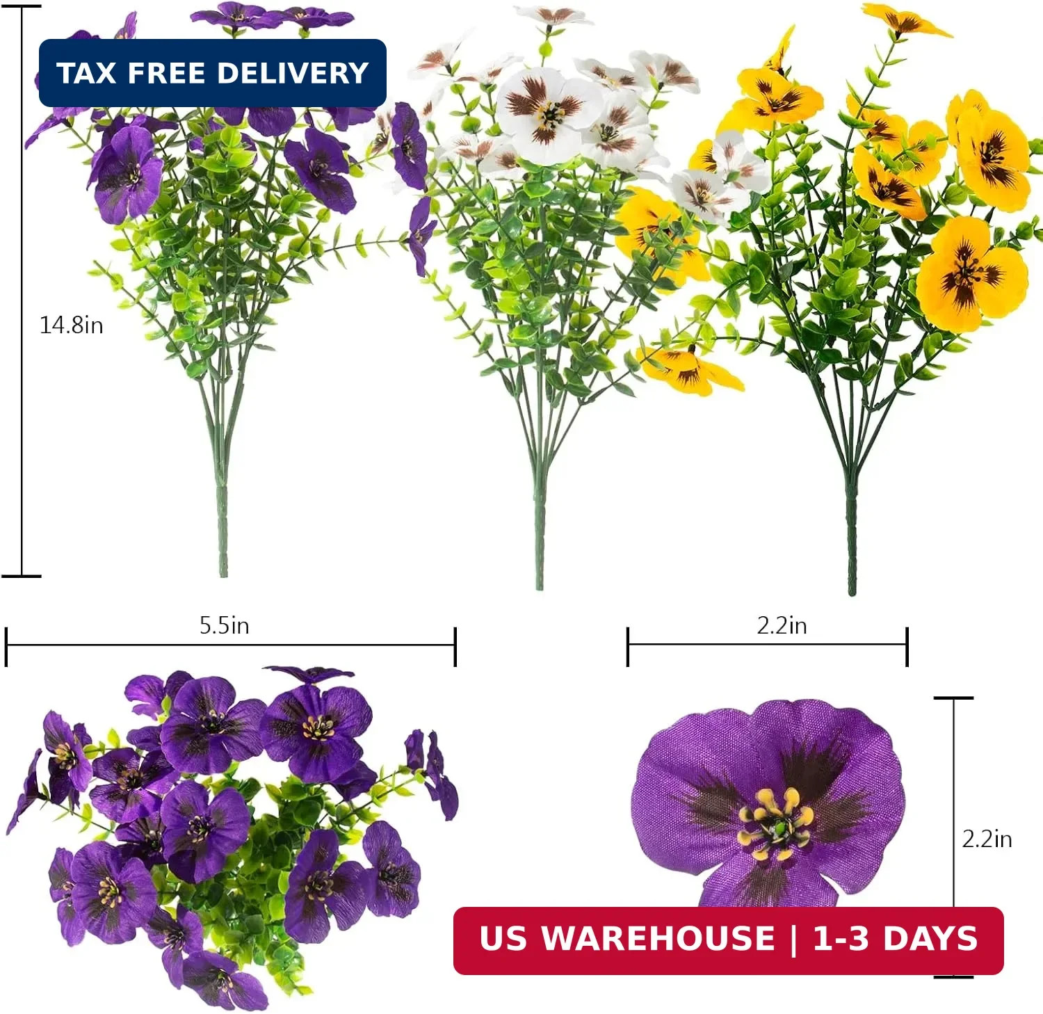 2 Sets Artificial Hanging Pansy Flowers with Baskets, 24 Pcs UV Resista