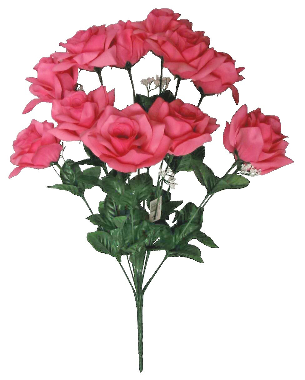 Pink 12-Rose 20″ Bush Microfiber Silk Flower Home Wedding General Decors Arts US