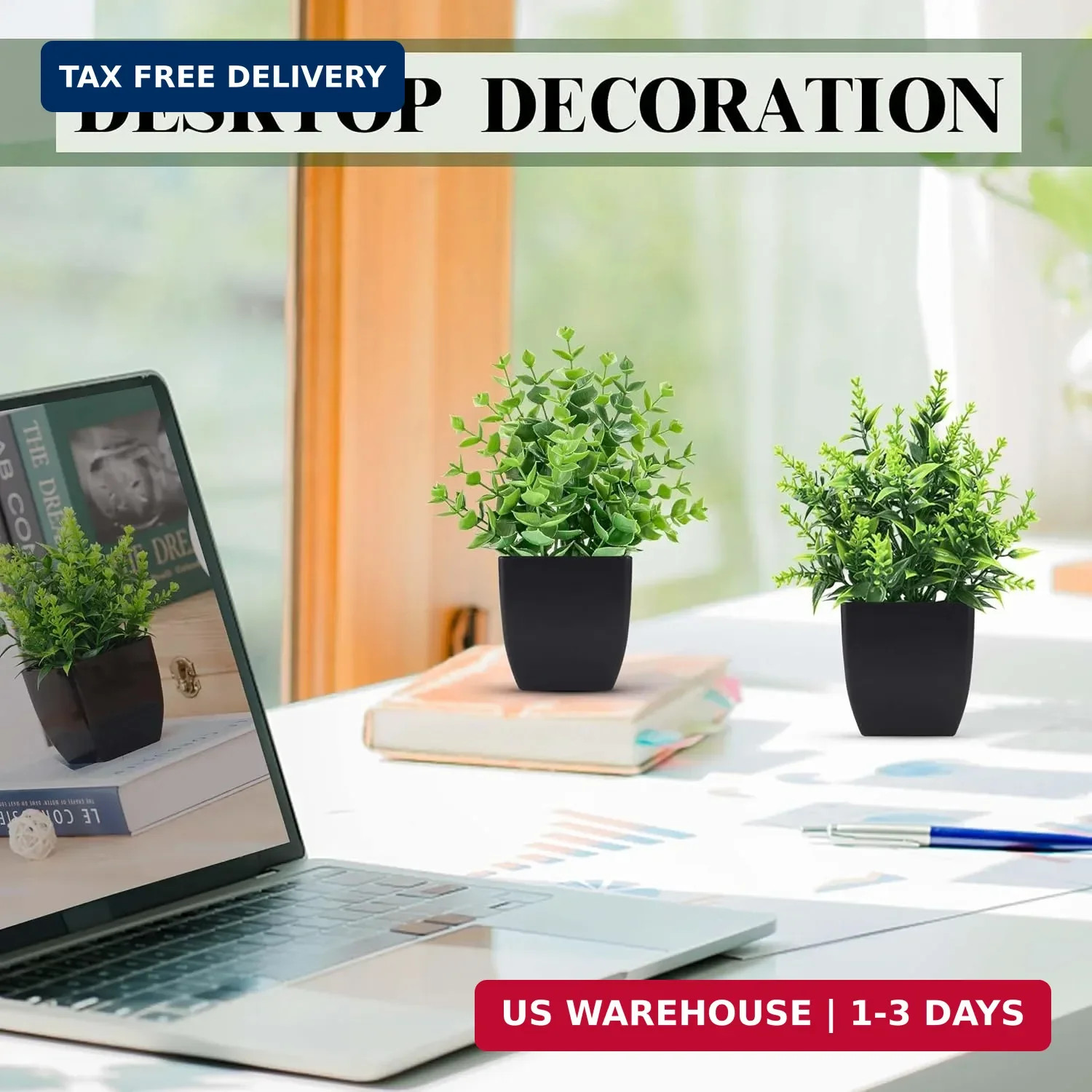 2 Pack Small Fake Plants Black Bathroom Accessories for Home Bedroom Bathroom Ki