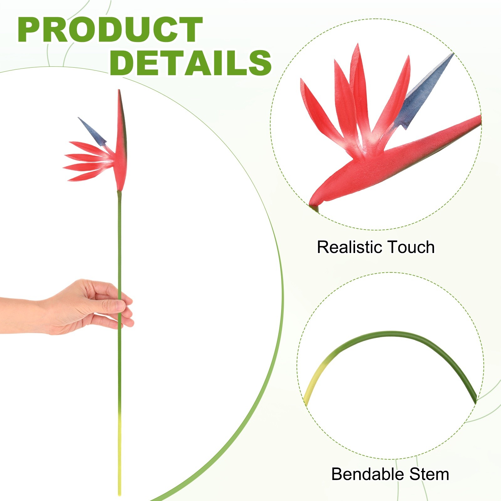 4-Pack Artificial Bird of Paradise Flowers 22 Inch for Home [Red]