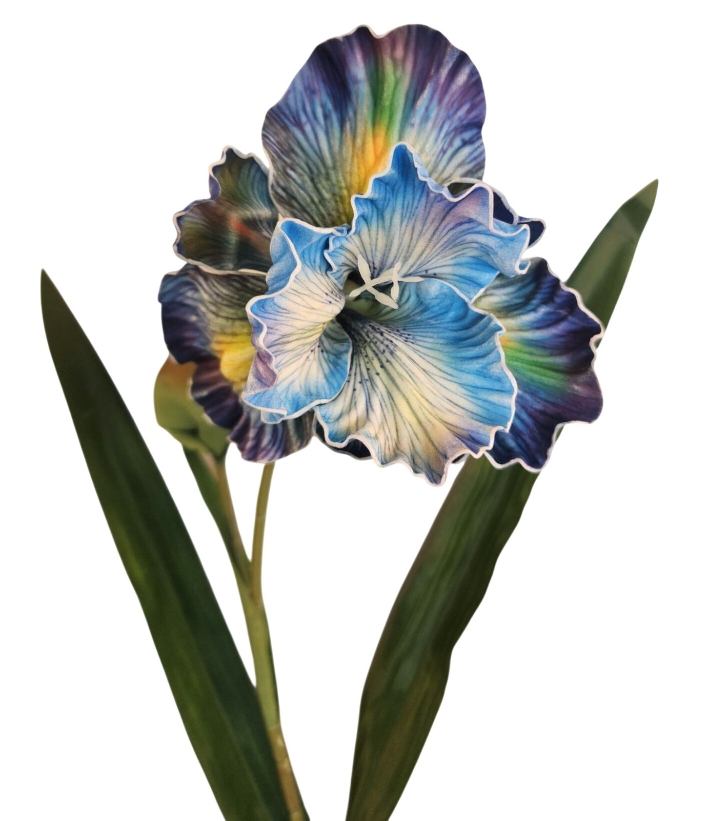 Artificial Iris Flower 33 Inch Tall Blue Faux Iris Stem Hand Painted Look Floral