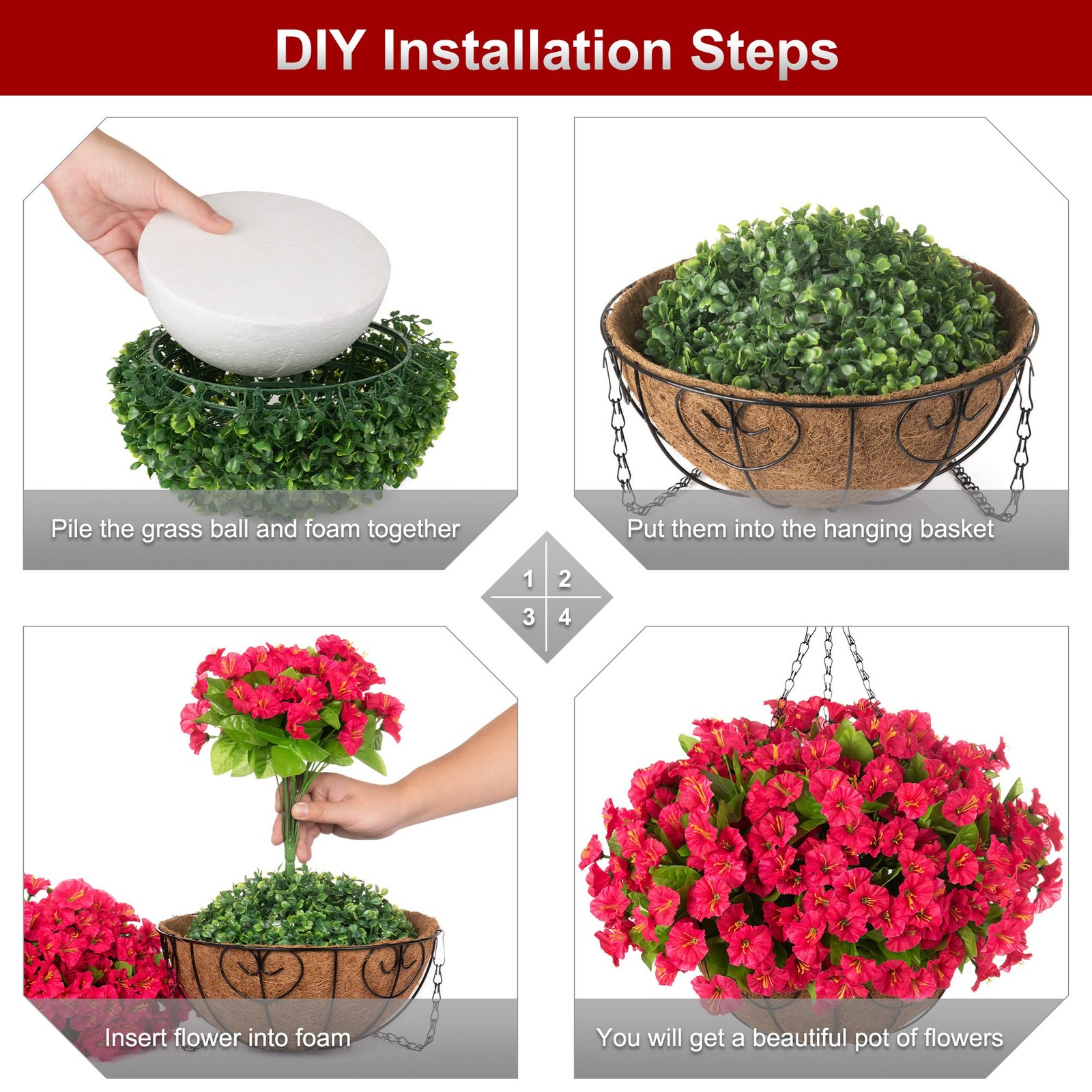 Artificial Hanging Flower Plants with Basket for Outdoor Decoration, Faux Pet…