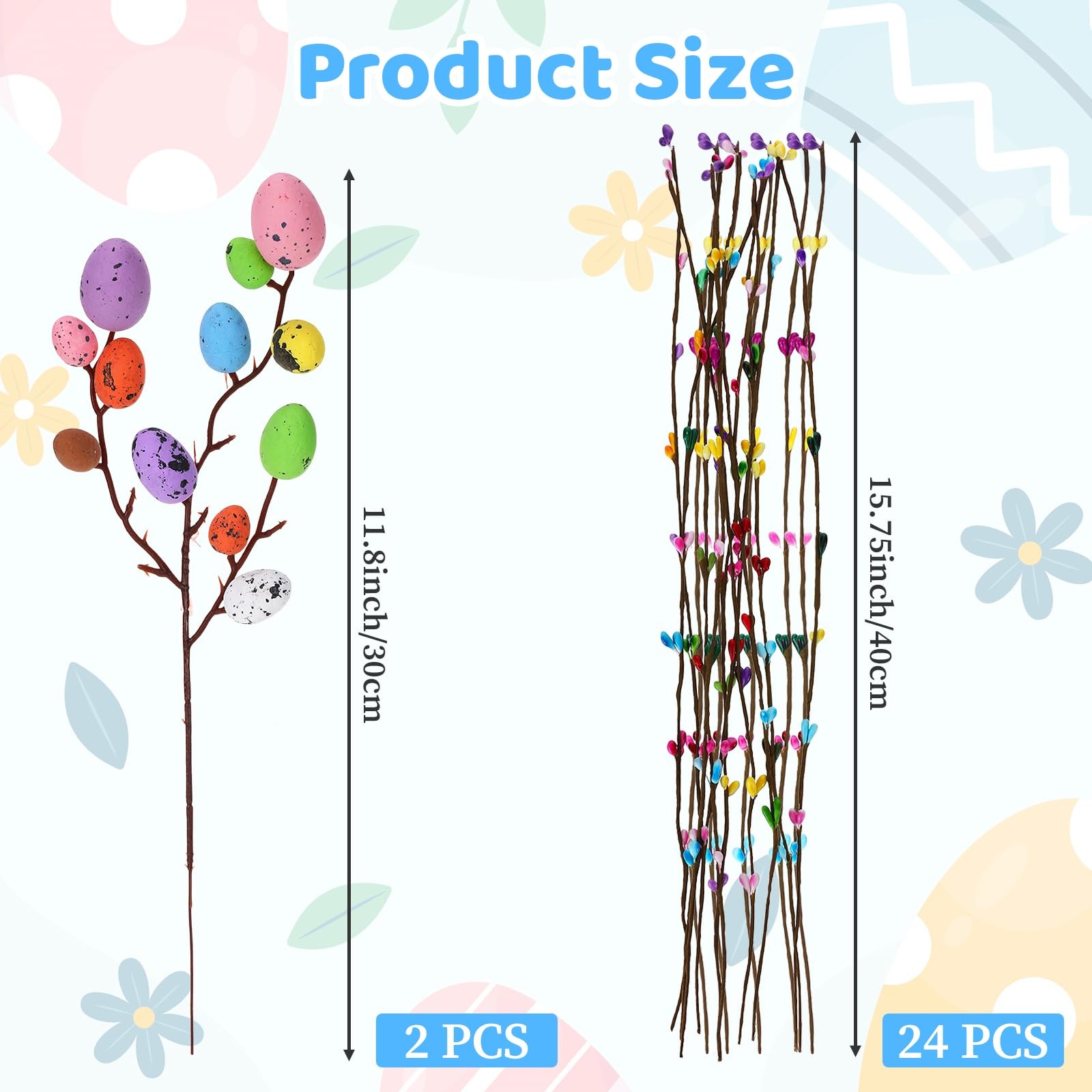 26 Pcs Easter Decorations Artificial Spray Vine with Pastel Easter Eggs and B…