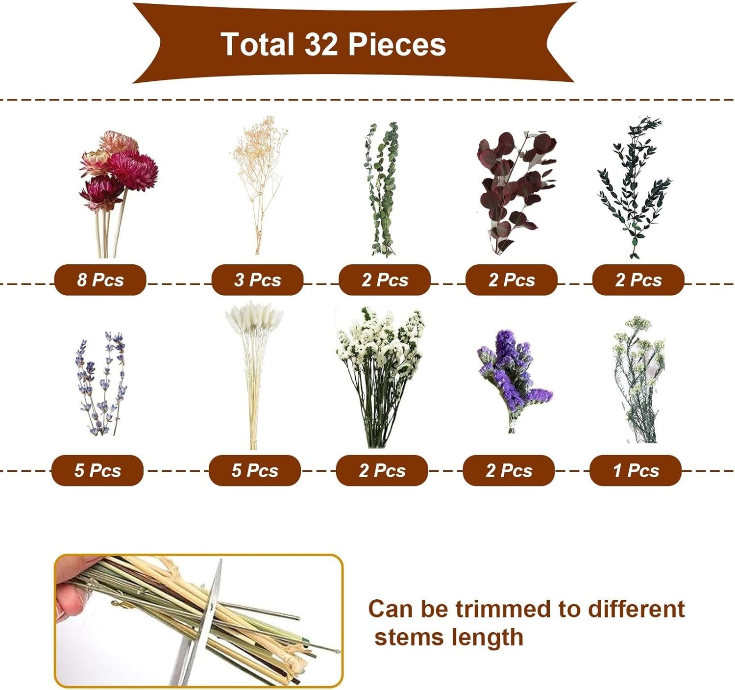 Natural Dried Flower Bouquet, 17″ DIY Floral Arrangements with Eucalyptus…