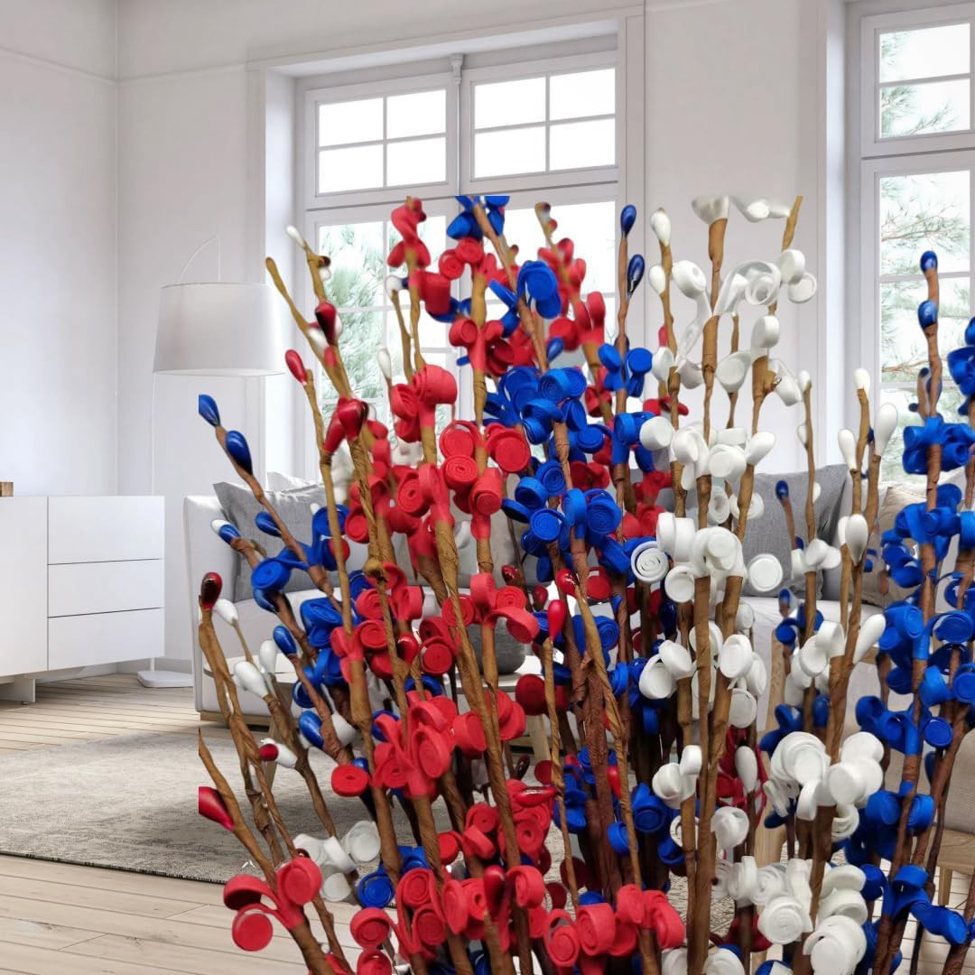 Patriotic Artificial Jasmine Flower Picks – Red, White & Blue (29.5 Inches)